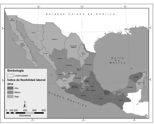 Cuadro 2. Índice y nivel de flexibilidad laboral según entidades de México, 2005 y 2014