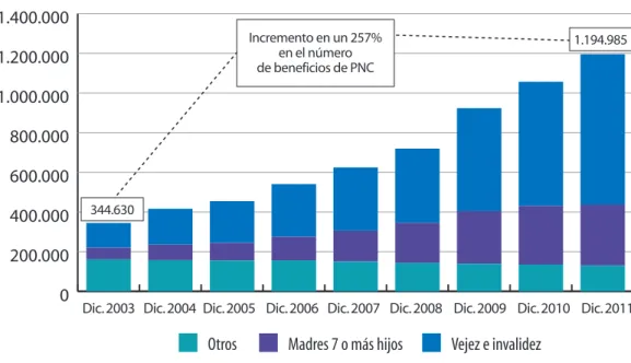 Gráfico N° 11. Beneficios de pensiones no contributivas por tipo de programas. 