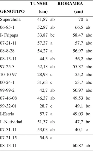 Cuadro 21. Promedios y prueba de Tukey (5%) para altura (cm) de plantas a los 75 días  de la siembra