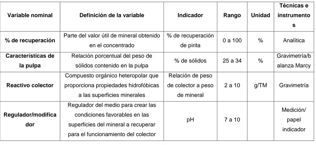 Cuadro N° 1.1 Operacionalización de variables 