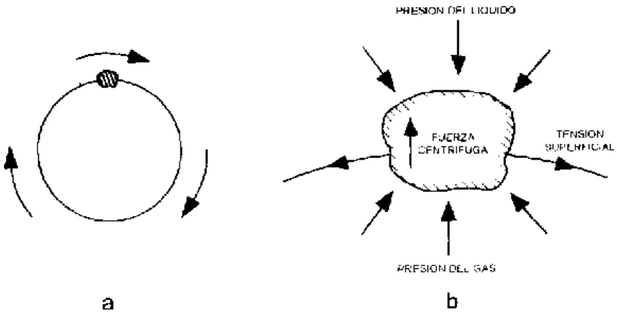 Figura  3.5.  Mecanismo  de  desprendimiento  de  la  partícula  de  la  burbuja en un remolino turbulento
