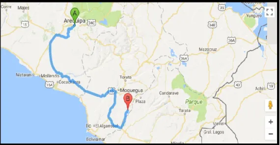 Figura 2: Accesibilidad Arequipa-Toquepala           Fuente: Google Maps 