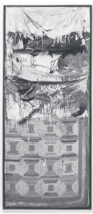 Figura 4. Robert Rauschenberg, Cama, 1955. Óleo  y lápiz sobre almohada, sábana y cobija, montado en  soporte de madera.