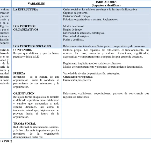 Cuadro 1 Categorías, variables e indicadores 