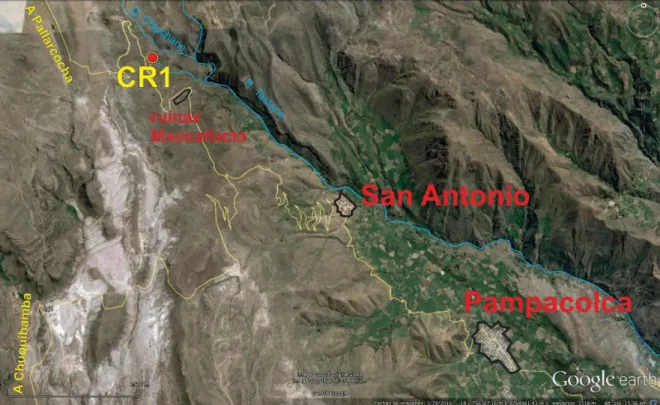 Figura 2.2.- Imagen Google Earth, donde se puede observar la ubicación y acceso a  la fuente CR1