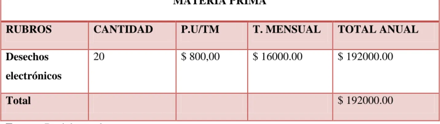Tabla N° 13 Costo Materia Prima  