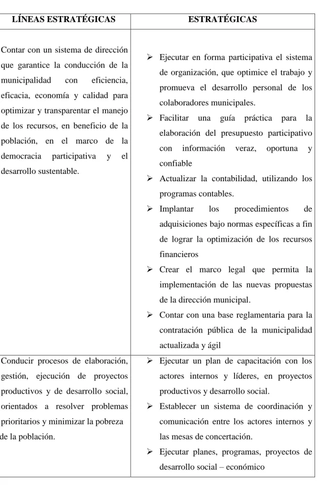 Cuadro N° 2: Líneas estratégicas 