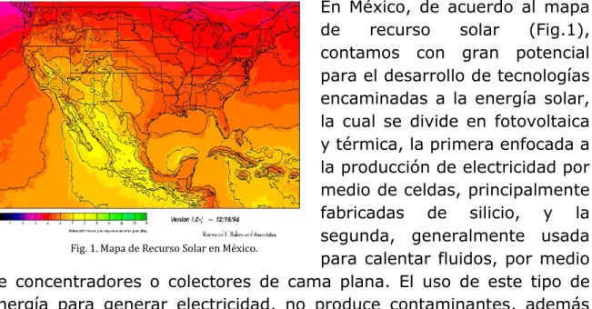 Fig. 1. Mapa de Recurso Solar en México. 