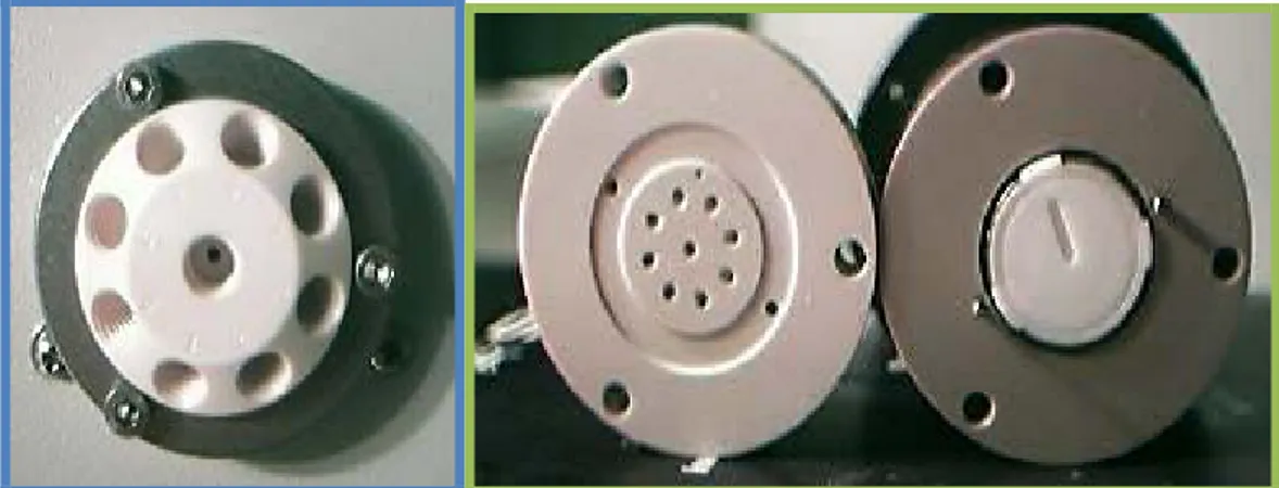 Figura  12.  Detalle de la válvula de selección utilizada en SIA. A la derecha se muestra  desmontada para poder apreciar su configuración