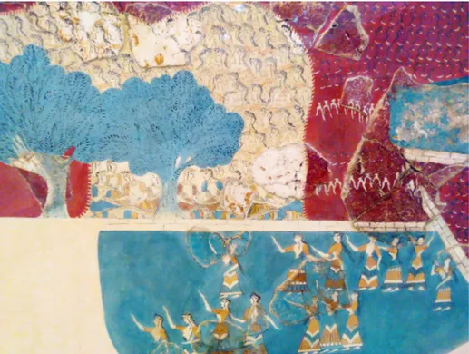 Fig 3. Detalle del “Fresco del Bosque Sagrado y la Danza”, o expuesto en  el Museo Arqueológico de Heraclión