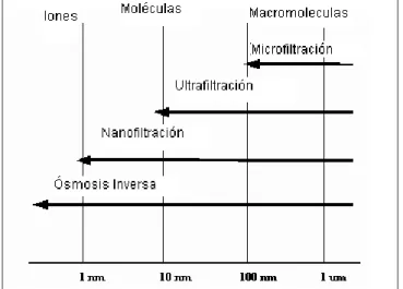 Figura 8. Procesos de filtración a través de Membranas