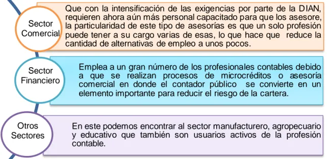 Figura  4:  sectores  económicos  que  interactúan  en  el  desarrollo  de  los  procesos  económicos  y  que  se  convierten  en  la  principal  fuente  para  ejercer  la  profesión  contable  en  el  municipio  de  Santander  de  Quilichao
