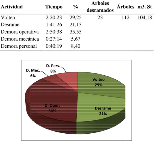 Cuadro 14.  Detalle de las actividades  Actividad  Volteo  Desrame  Demora operativa Demora mecánica Demora personal