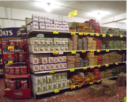 Figura 1. Productos vegetales deteriorables exhibidos en anaquel en una tienda de  autoservicio sin temperatura controlada en Tabasco, México