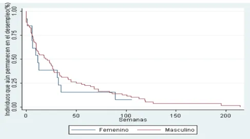 Figura 4. Curvas de Kaplan-Meler de duración de desempleo por sexo.