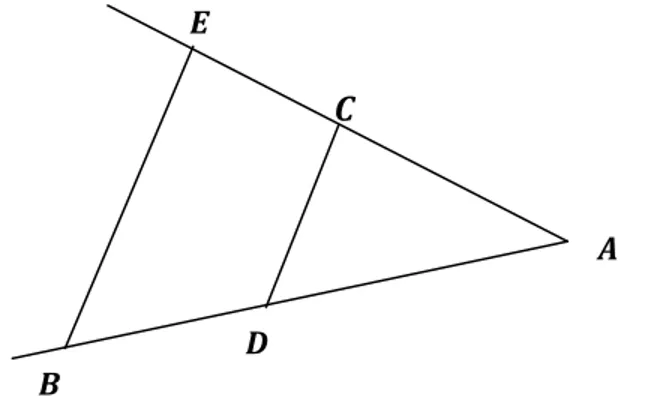 Figura  4:  Muestra  como  Descartes  realizaba  la  multiplicación  de  dos  segmentos      y      ,  mediante la utilización del segmento unidad      y la Teoría de Proporciones