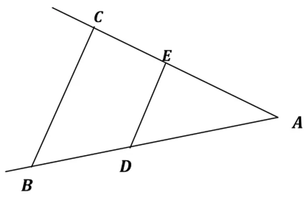 Figura 5: Muestra como Descartes realizaba la división de dos segmentos      y      ,  mediante la  utilización del segmento unidad      y la Teoría de Proporciones