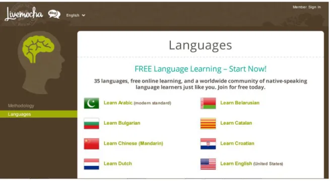 Figure 3. Languages offered on Livemocha 