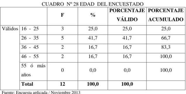 CUADRO  Nº 28 EDAD  DEL ENCUESTADO 