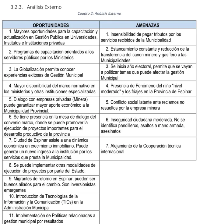 Cuadro 2: Análisis Externo 