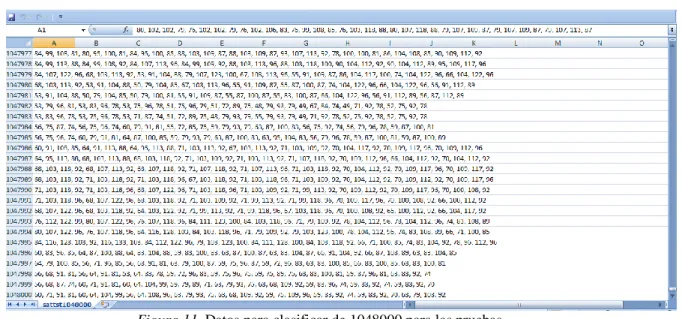 Figura 11. Datos para clasificar de 1048000 para las pruebas 