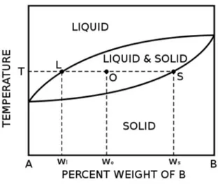 Figura 1.5  Diagrama binario con fases sólida y líquida, con la representación de la isoterma (LS)