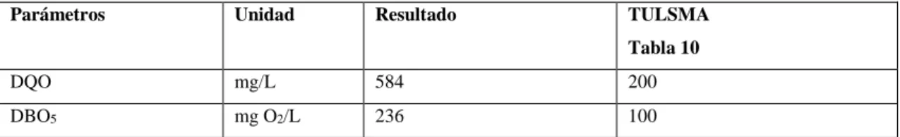 Tabla 4-1  Parámetros para el índice de biodegradabilidad – Día: 05-02-17 –- ESPOCH. 