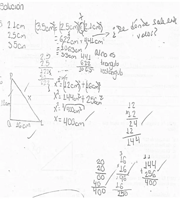 Figura 10. Examen de Geometría de un estudiante de grado 8°, respecto al Teorema de Pitágoras 