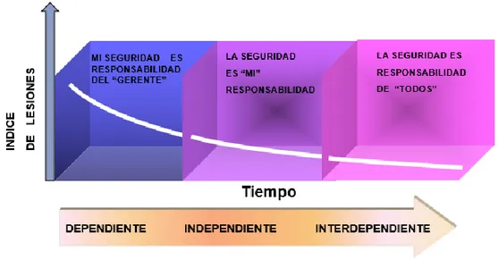 Figura N°  2.12. Disminución de índice de lesiones versus la evolución de la cultura de seguridad