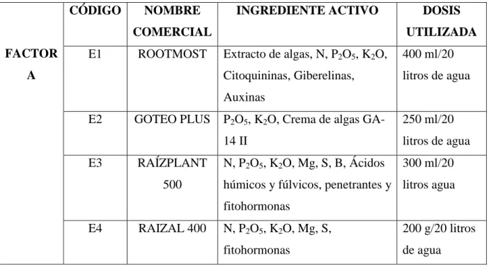 CUADRO N° 1. ENRAIZADORES UTILIZADOS 