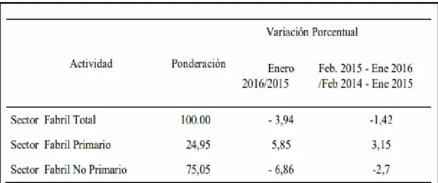 Tabla 1: Sector Manufactura: enero 2016 