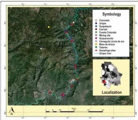 Figure l.lM ap ofthe of Urique river. Upper-left comer shows the geographical  location in the regional context.