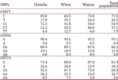 Table 3.  Allele frequency in the Chimila, Wiwa and Wayuu indigenous  groups.