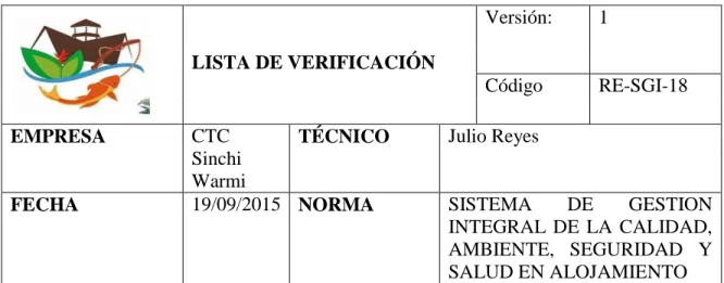 Tabla 10: Lista de verificación inicial. 