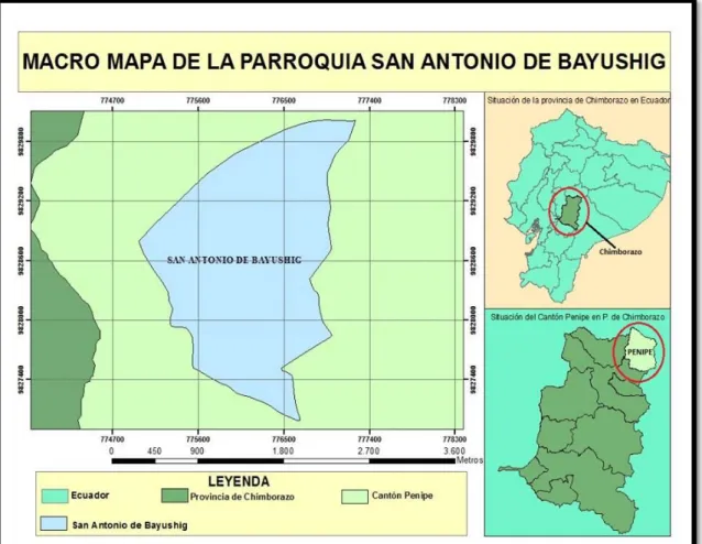 Figura  1 Mapa de la parroquia de San Antonio de Bayushig  Nota:  Trabajo de investigación, 2016 
