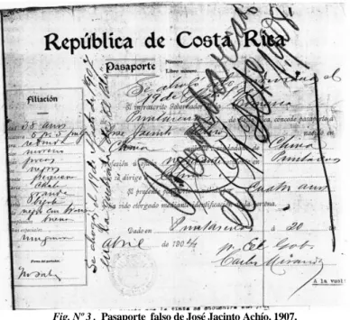 Fig. Nº 3 .  Pasaporte  falso de José Jacinto Achío. 1907.  