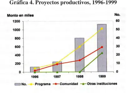 Foto 6.  Huertos familiaresGráfica 4. Proyectos productivos, 1996-1999
