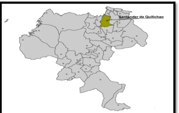 Figura No 4. Ubicación de Santander de Quilichao   En el departamento del Cauca. 
