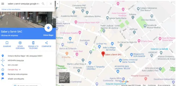 Figura 4 Ubicación del local utilizando Google Maps. 