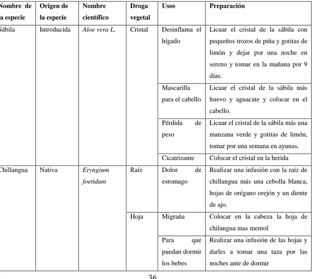 Tabla 1-3: Estudio Etnobotánico de especies vegetales de la isla de Muisne. 