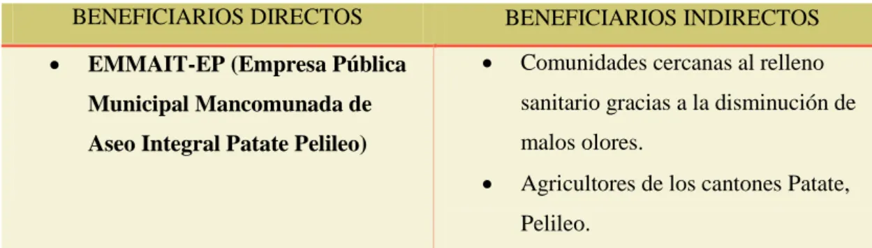Tabla 8-1: Beneficiarios directos e indirectos 