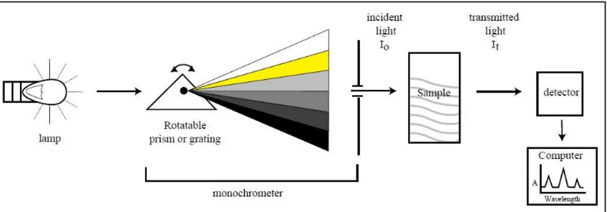 Fig. 9. Diagrama esquemático de un espectrofotómetro convencional (Fuente: Wiegand et al.,  2017)