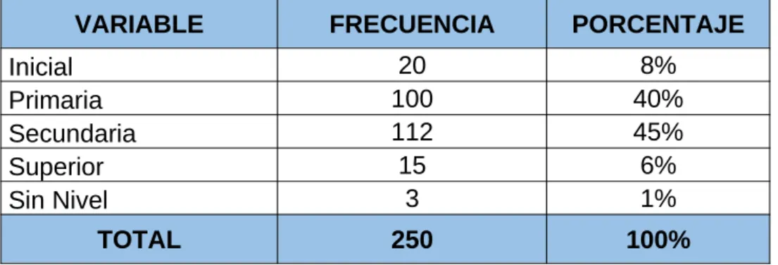 CUADRO N°3 NIVEL EDUCATIVO QUE POSEE