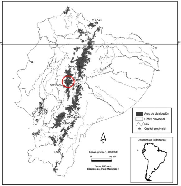 Figura  7.  Distribución  del  venado  de  cola  blanca  Odocoileus  virginianus  ustus    (Zimmermann, 1780) en los páramos del Ecuador  