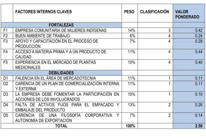 TABLA 9. FACTORES INTERNOS CLAVES 