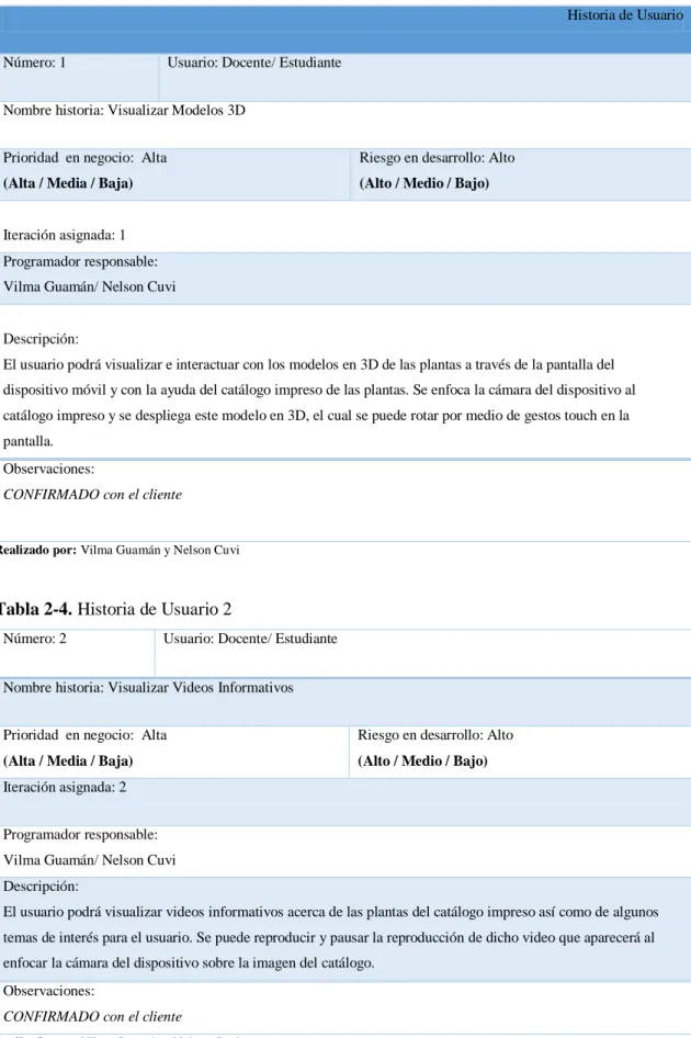 Tabla 2-4. Historia de Usuario 2 