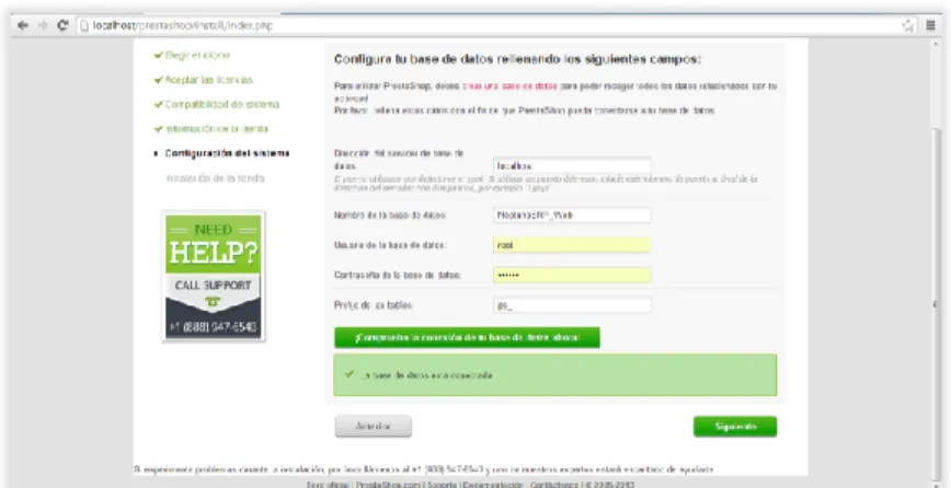 Gráfico 9. Ventana de comprobación de conexión con Base de Datos PrestaShop 