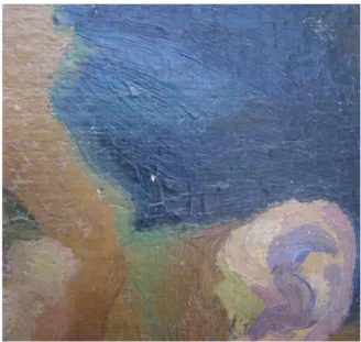Figura Nº  6: La pintura se desprende de su base, esta craquelada (rajado) en la  parte del cabello de la pintura
