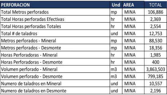 Tabla 3.3. Estadísticas de perforación - Año 2017 