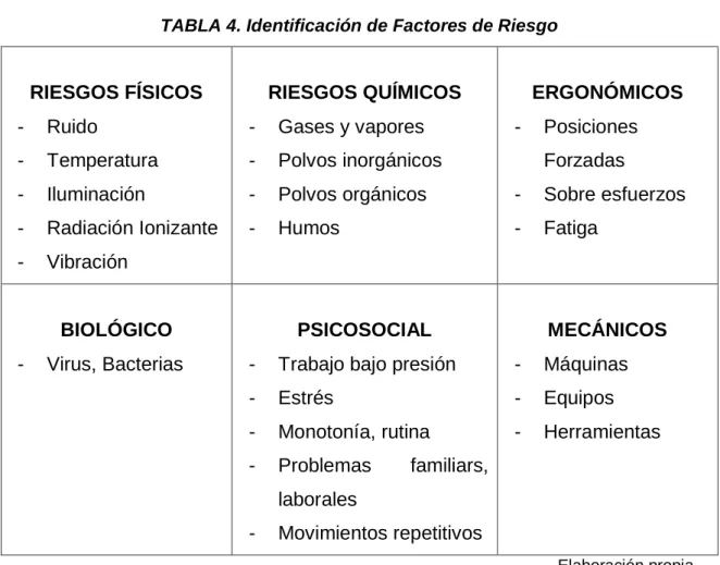 TABLA 4. Identificación de Factores de Riesgo 